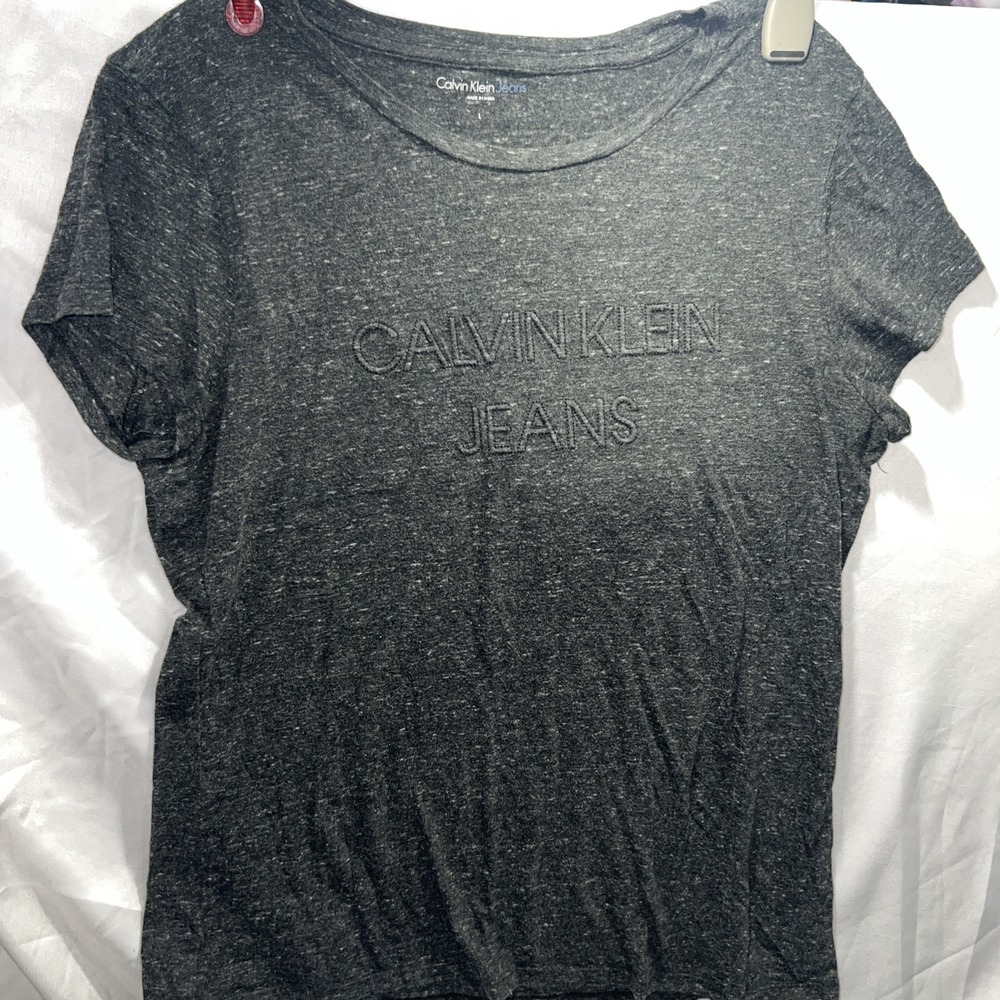 calvin klein t-shirt women large grey basic t stretchy‎ 93